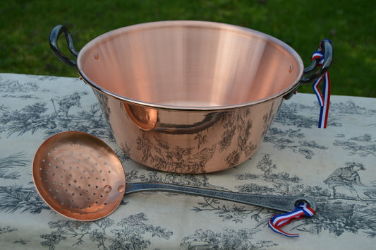 New NKC 28cm Copper Jam Pan with Ecumoire Skimmer NKC Normandy Kitchen Copper Jam Jelly 28cm 11" Rolled Top Iron Handles Normandy Kitchen