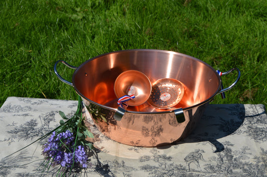 New NKC 38 cm Copper Jam Pan from Normandy Kitchen Plus Copper Skimmer and Ladle Jam Jelly Pan 38cm 15 Inch Rolled Top Stainless Handles