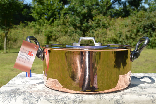 New NKC Copper 24 cm Stew Pot Bassine a Ragoût Casserole Marmite Faitout Dutch Oven Traditionally Made Normandy Kitchen 24cm 9.5" Tin lined