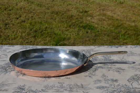 Vintage Villedieu 1.2mm Copper Pan New Artisan Tin Fish Pan Stamped Made in France 26cm 10 1/4" French Professional 1.2mm Bronze Handle