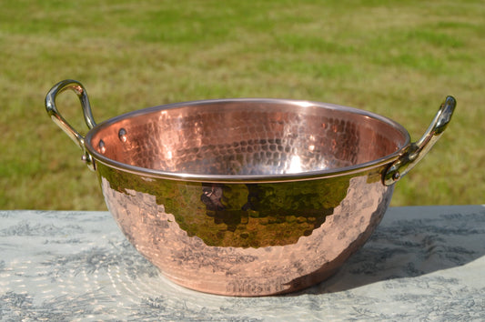 Mauviel Copper Mixing Bowl Jam Pan Bassine à sirop 31cm 12 1/4" French Vintage Bowl Mauviel Stamped 1.84k 4lbs 1ozs Cast Bronze Handles